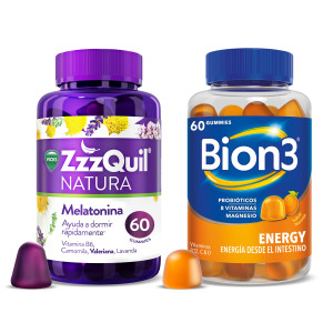 ZzzQuil 60 Gummies de Melatonina para Dormir y Bion3 Energy 60 Gummies con Probióticos, Vitaminas y Magnesio