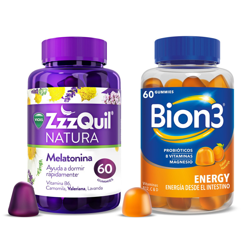 ZzzQuil 60 Gummies de Melatonina para Dormir y Bion3 Energy 60 Gummies con Probióticos, Vitaminas y Magnesio