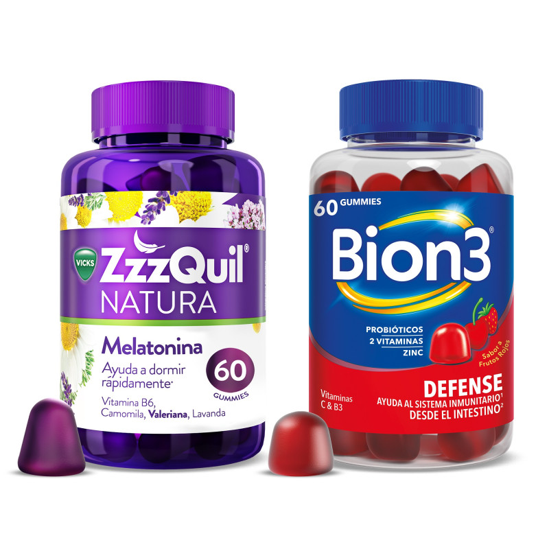 ZzzQuil 60 Gummies de Melatonina para dormir y Bion3 Defense 60 Gummies con Probióticos, Vitaminas y Zinc