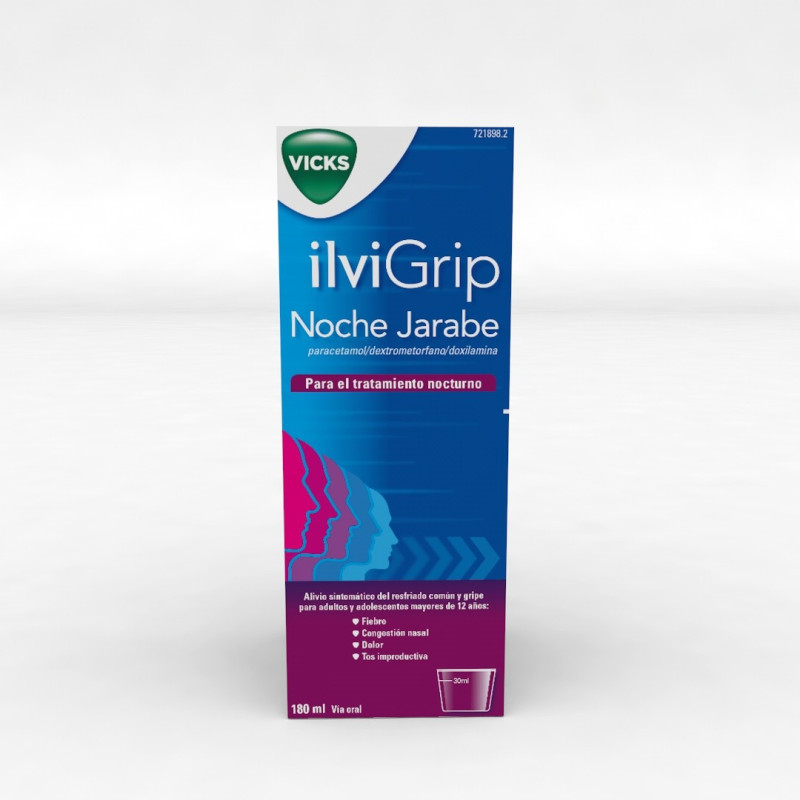 Ilvigrip Noche Jarabe, Alivio de la Tos Seca, Congestión Nasal, Fiebre y Dolor